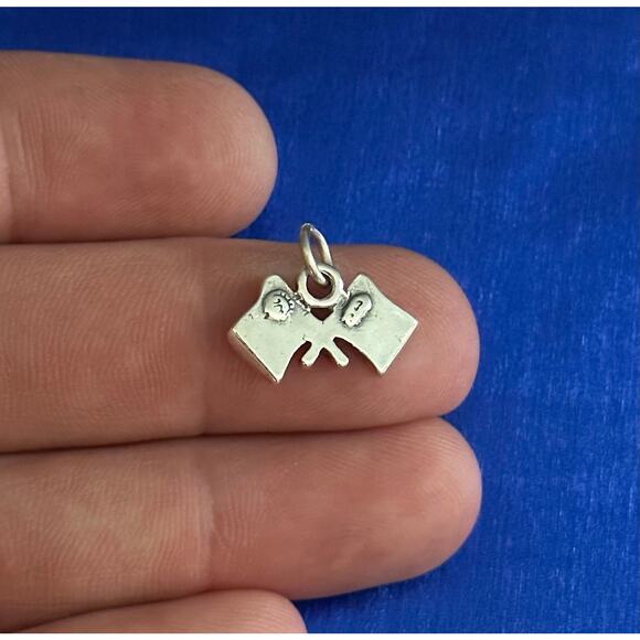 Sterling Silver Checkered Flag Charm,  Silver Racing Checkered Flag Charm - Picture 2 of 8